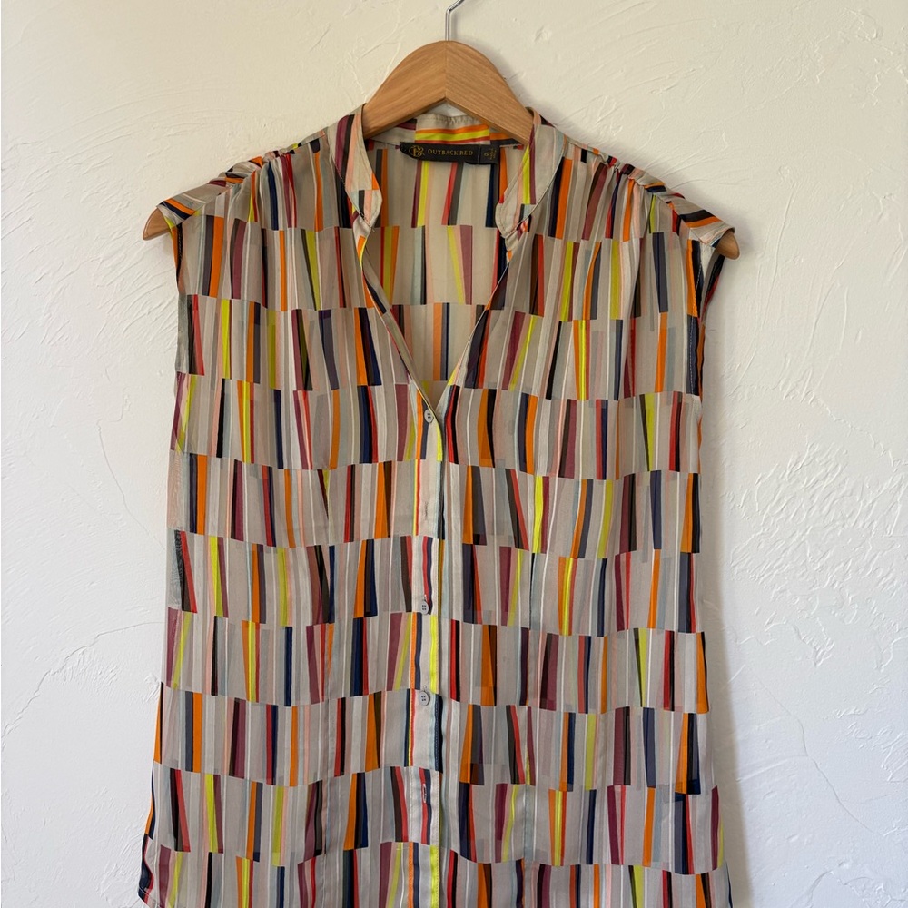 Outback Red Multicolor Striped Sleeveless Button-Front Blouse